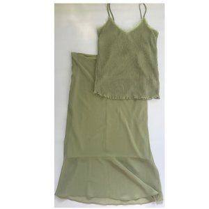 Romantic stretch green top and midi skirt set S